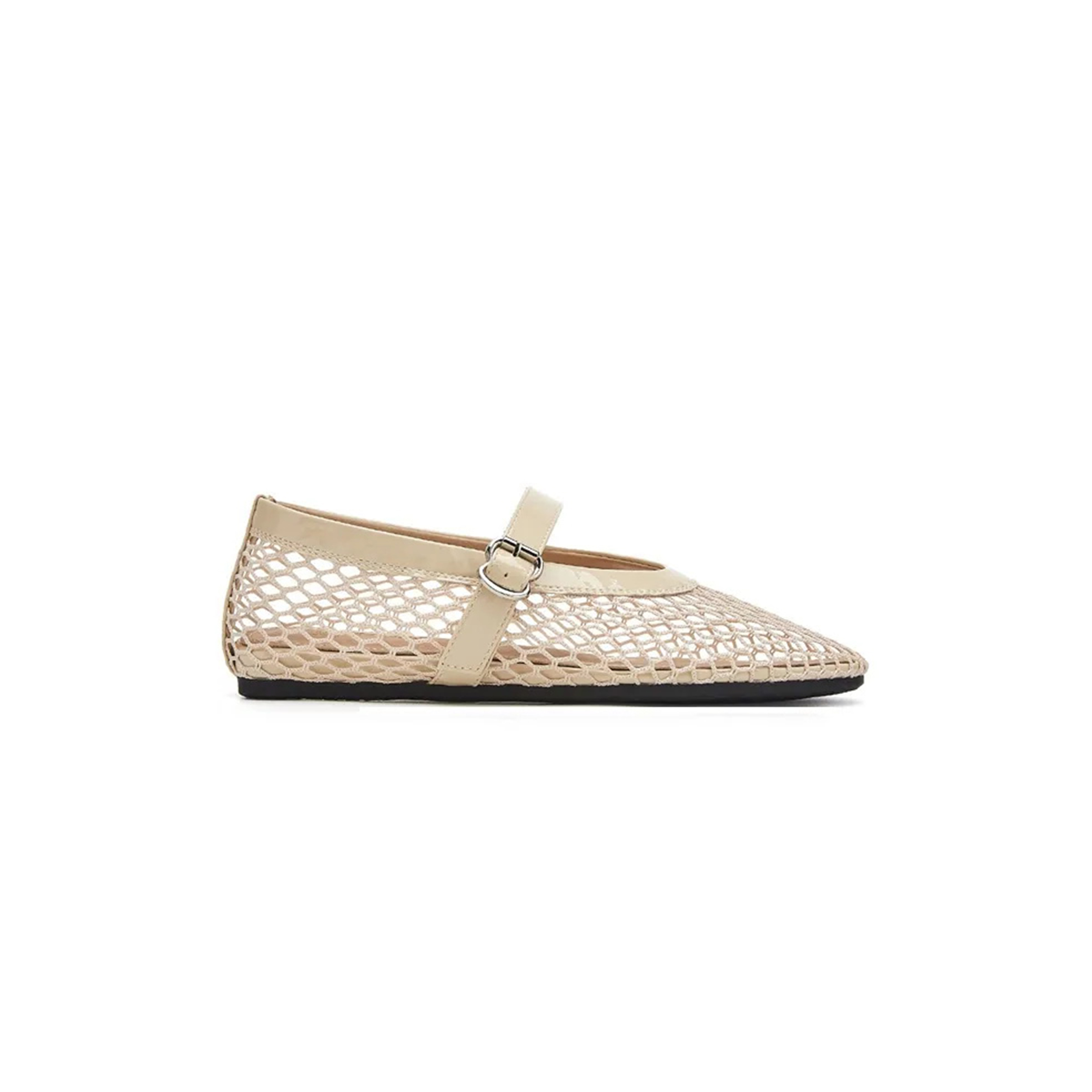 ALAÏA PATENT LEATHER-TRIMMED FISHNET BALLET FLATS 